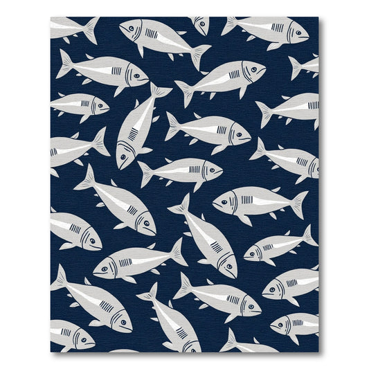 Navy Blue Schooling Fish Composition Rug