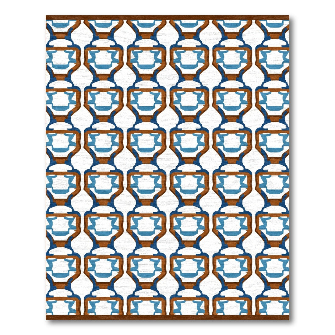 Brown Blue Repeating Geometric Lattice Rug