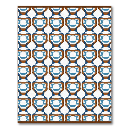 Brown Blue Repeating Geometric Lattice Rug