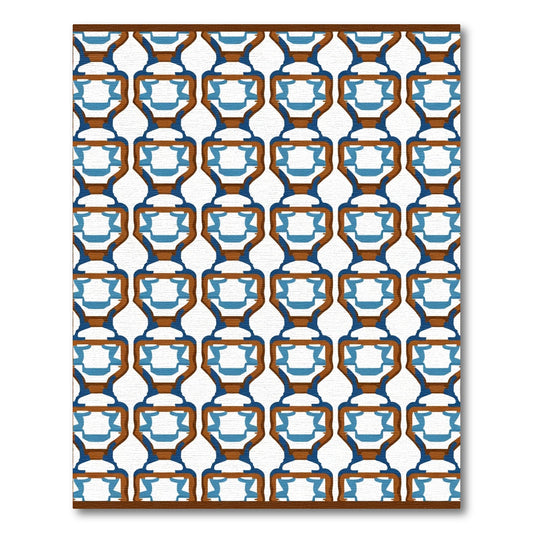 Brown Blue Repeating Geometric Lattice Rug