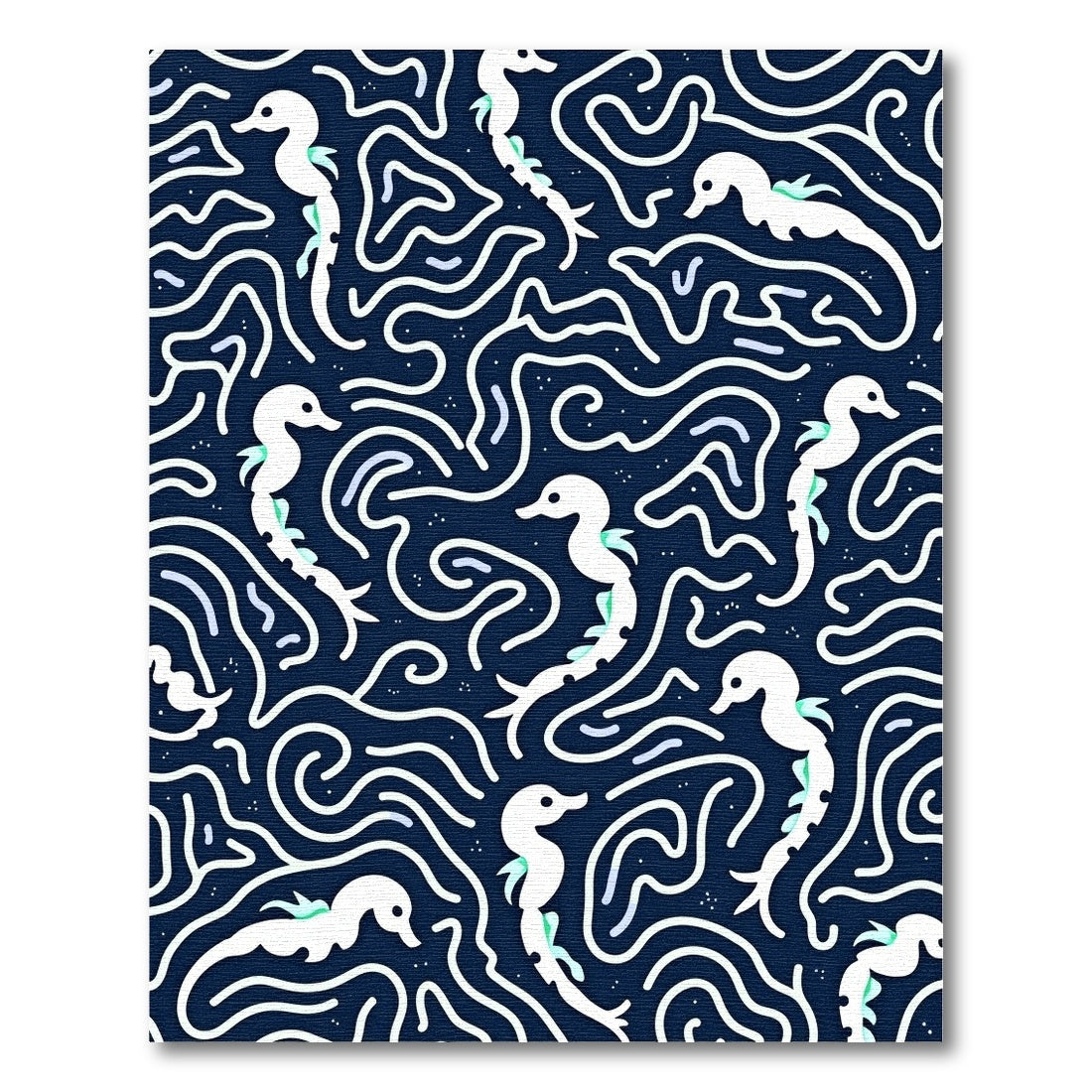 Navy White Seahorse Swirl Abstract Rug