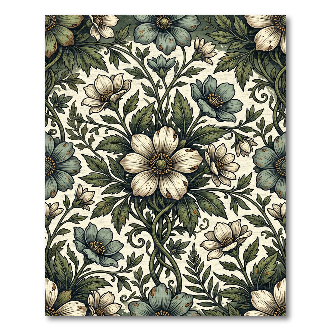 Vintage Sage and Cream Floral Vine Rug