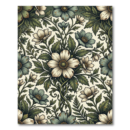Vintage Sage and Cream Floral Vine Rug