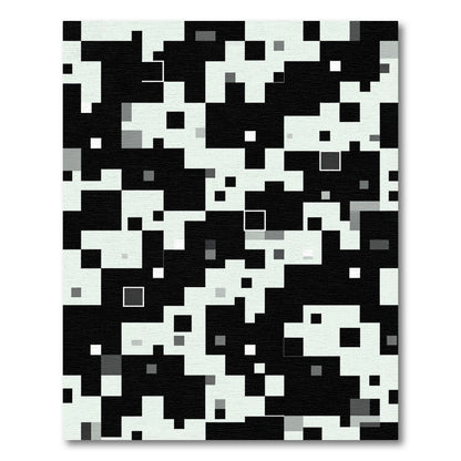 Monochromatic Pixelated Geometric Arrangement Rug