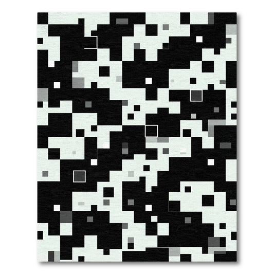 Monochromatic Pixelated Geometric Arrangement Rug
