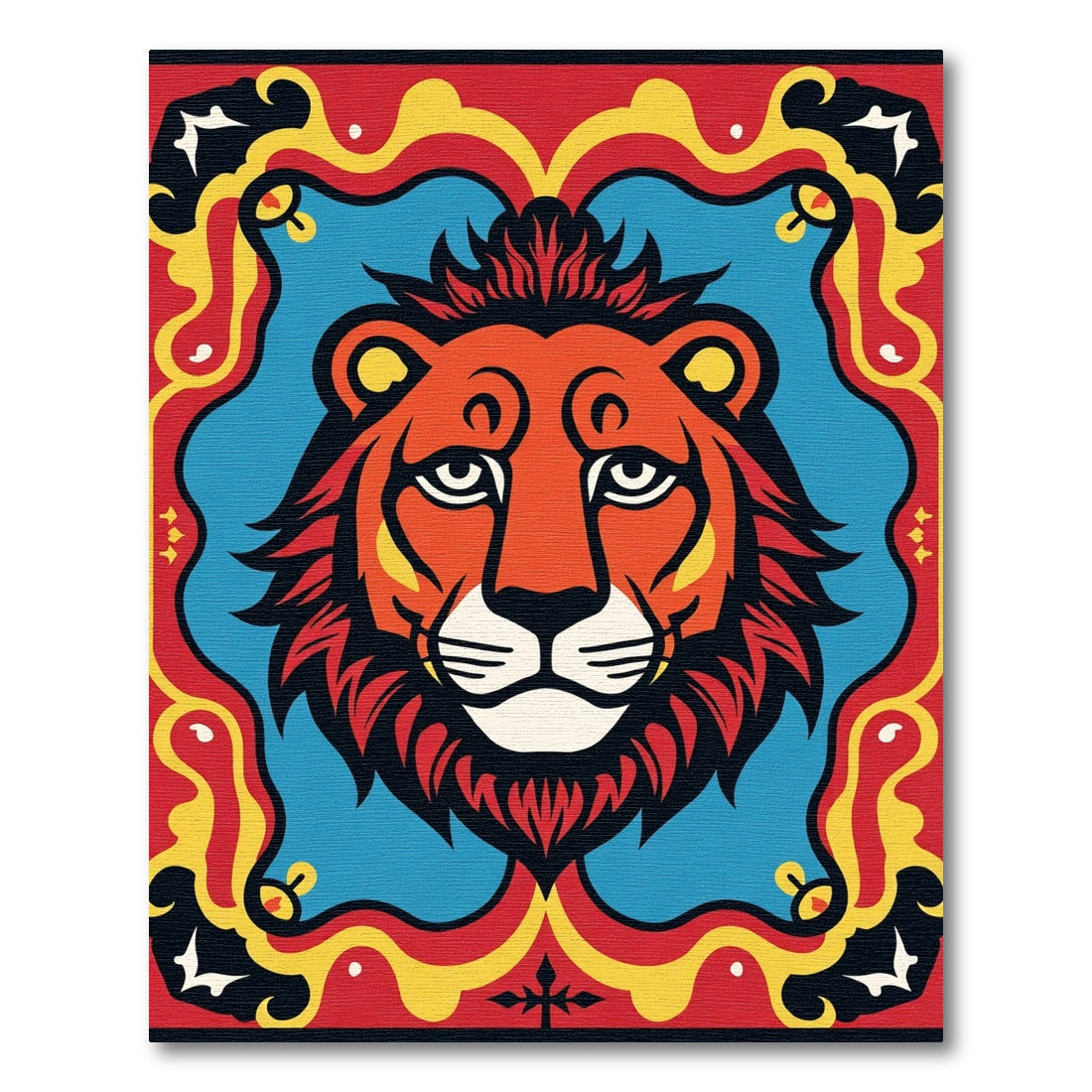 Bold Lion Red Yellow Blue Frame Rug