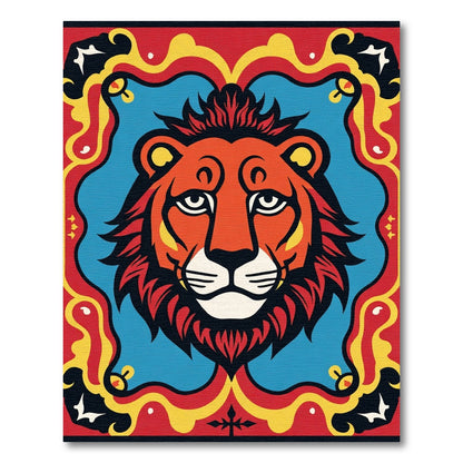 Bold Lion Red Yellow Blue Frame Rug