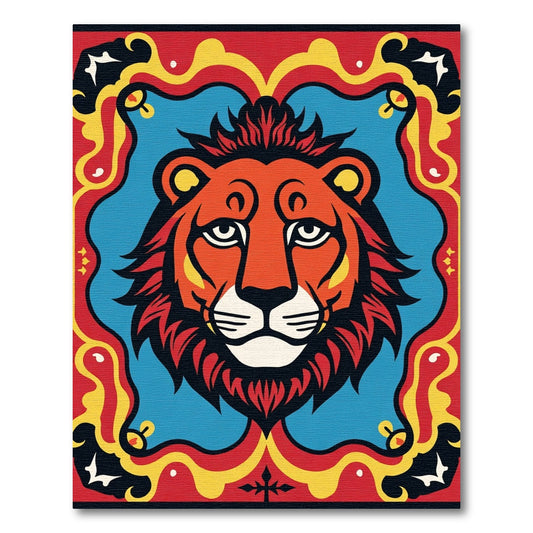 Bold Lion Red Yellow Blue Frame Rug