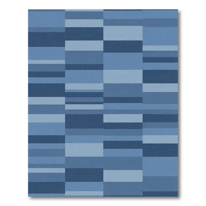 Vibrant Blue Geometric Stripe Composition Rug