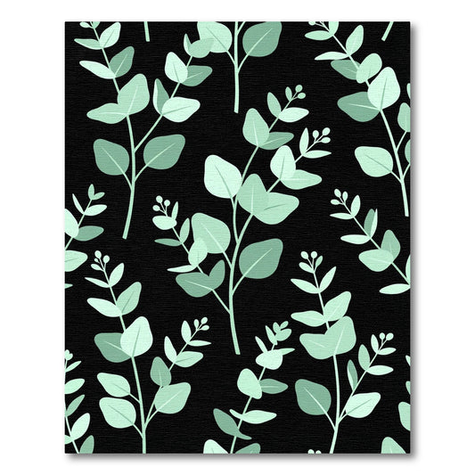 Eucalyptus Leaves on Black Foliage Rug