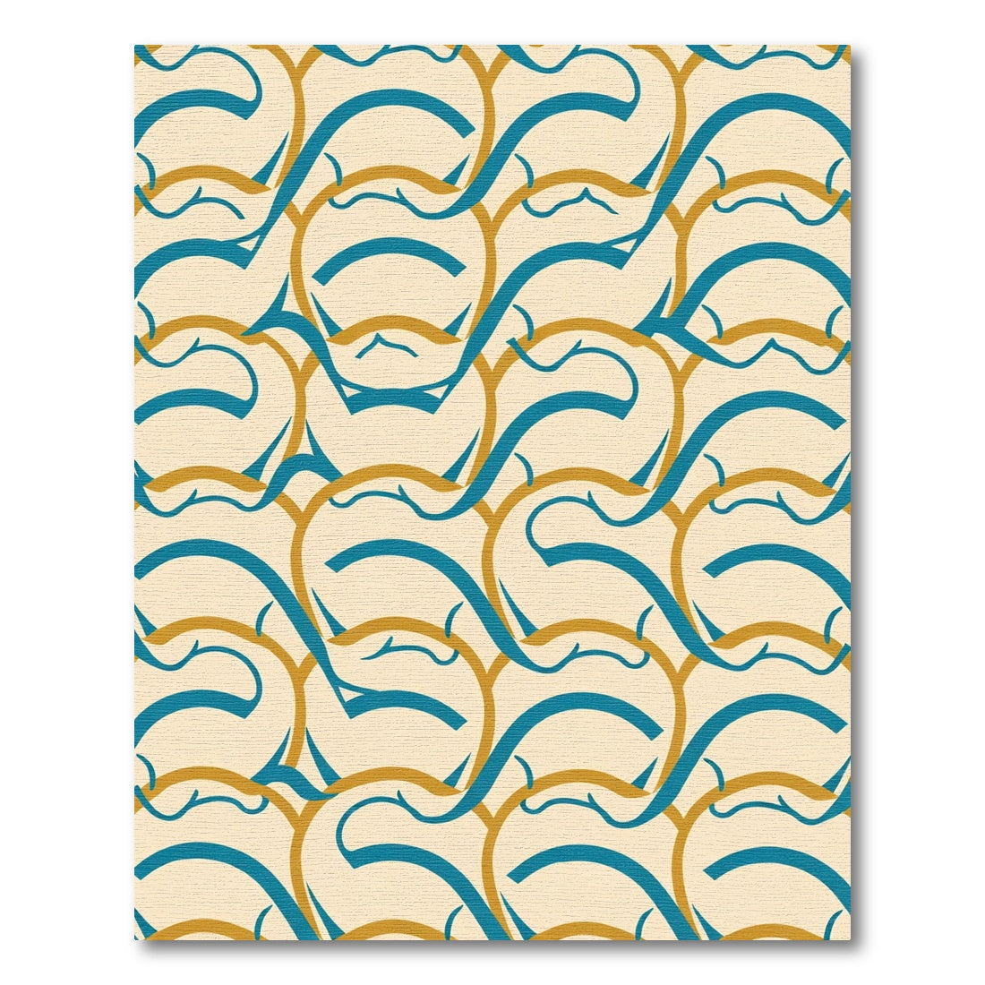 Teal And Gold Interlocking Waves Rug