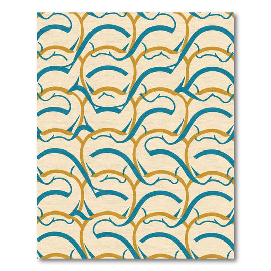 Teal And Gold Interlocking Waves Rug