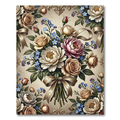 Cream Rose and Blue Forget-Me-Not Bouquet Rug