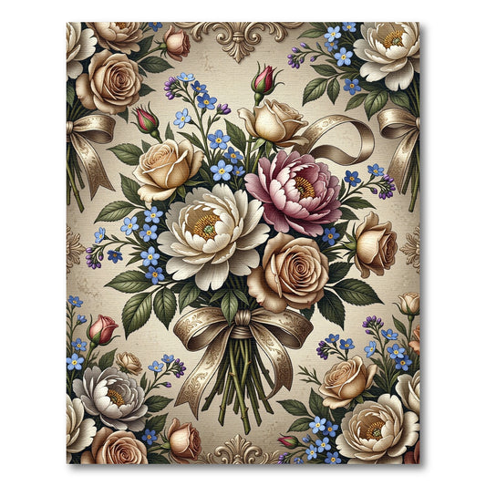 Cream Rose and Blue Forget-Me-Not Bouquet Rug