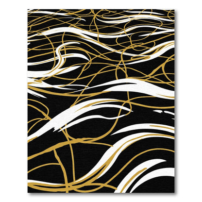 Gold White Black Abstract Swirl Rug