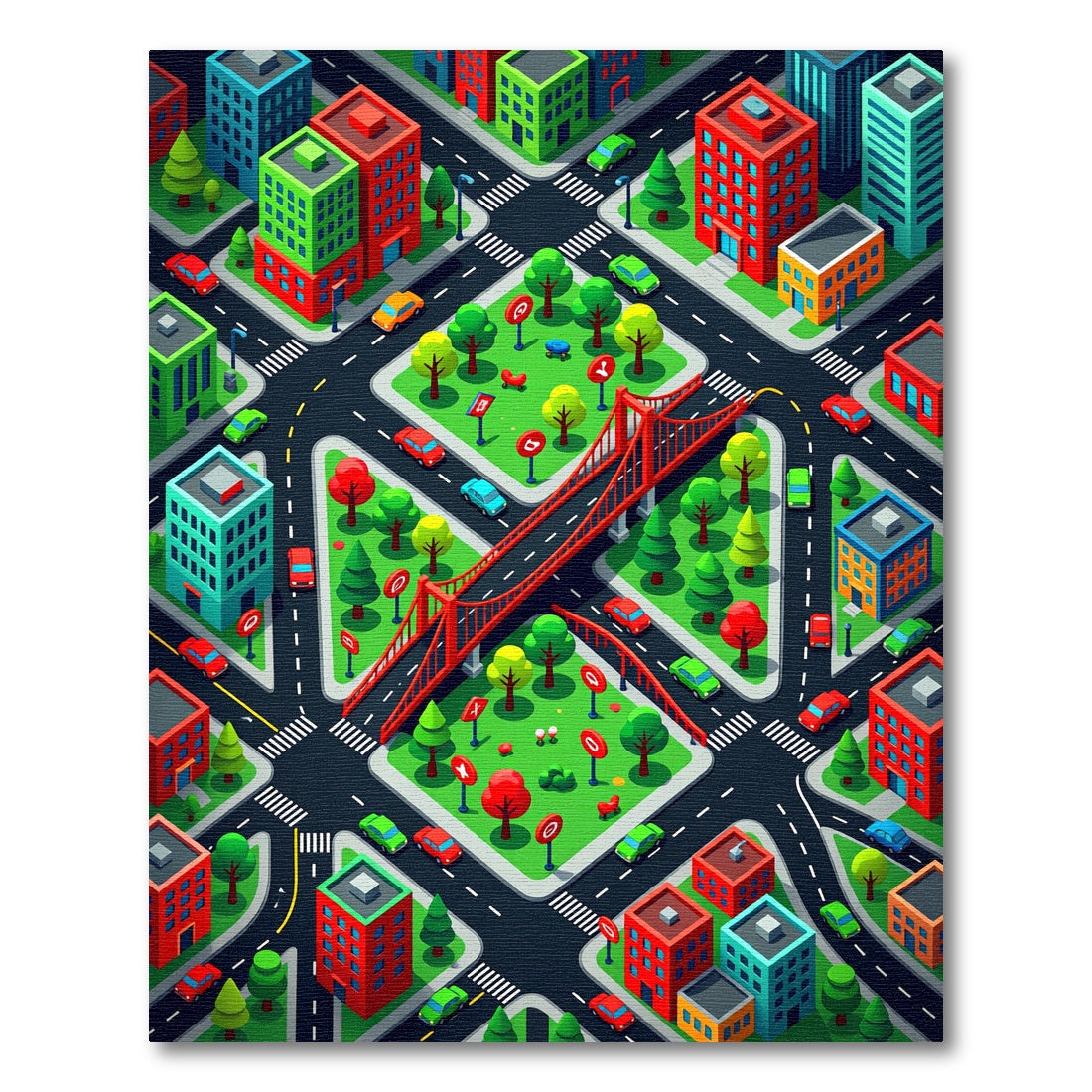 Vibrant Isometric City Bridge Rug
