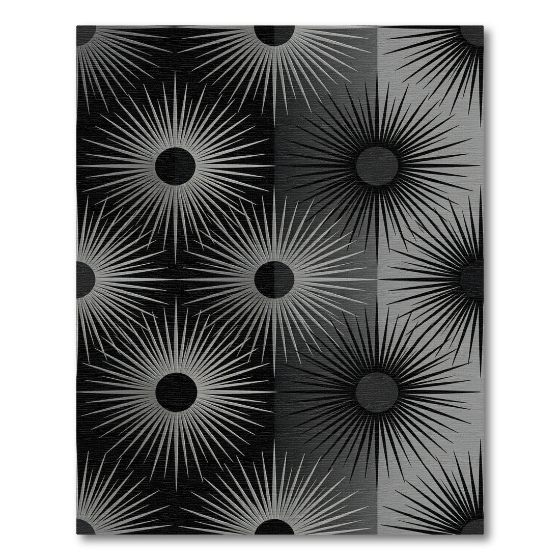Silver Sunburst Geometric Grid Rug