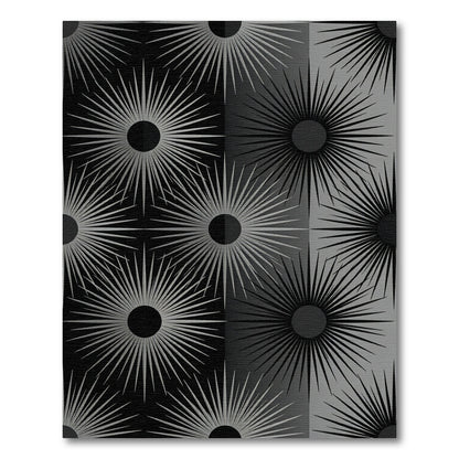Silver Sunburst Geometric Grid Rug