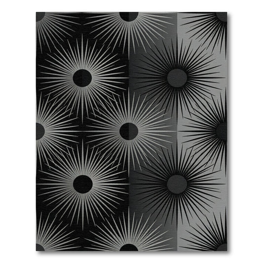 Silver Sunburst Geometric Grid Rug