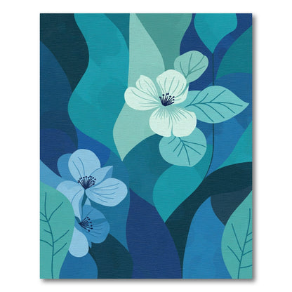 Deep Blue Floral Impressionist Rug