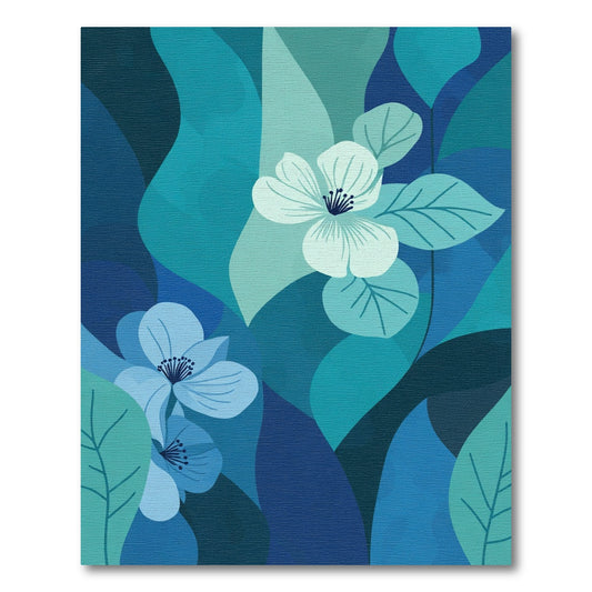 Deep Blue Floral Impressionist Rug