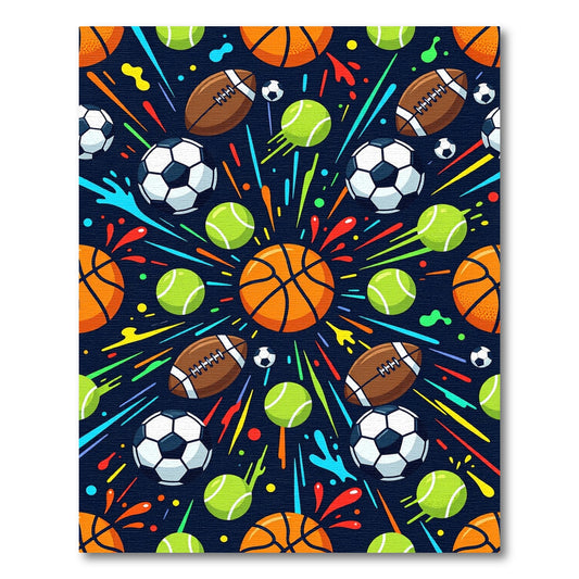 Vibrant Sports Balls Explosive Splatter Rug