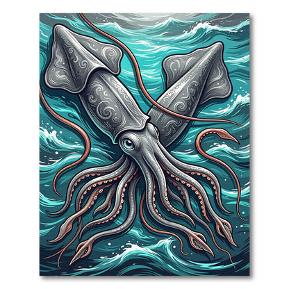 Intricate Silver Squid Ocean Waves Rug