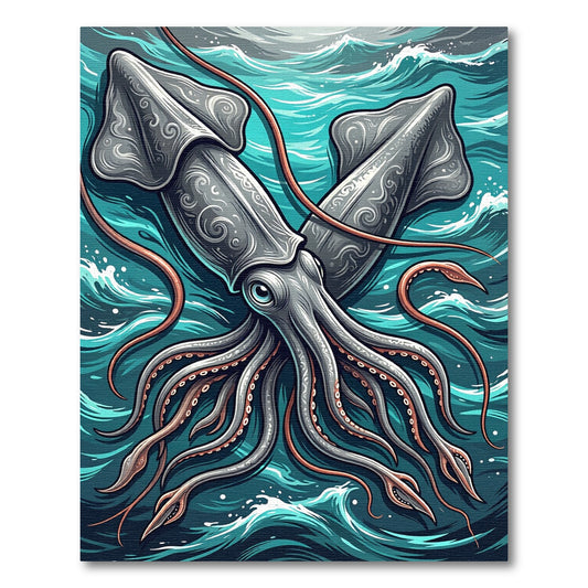 Intricate Silver Squid Ocean Waves Rug