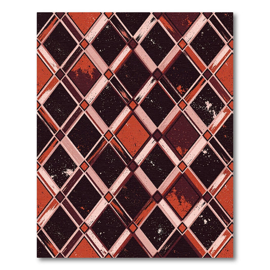Distressed Rust and Black Argyle Rug