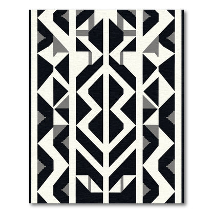 Modern Black White Geometric Stripe Accent Rug