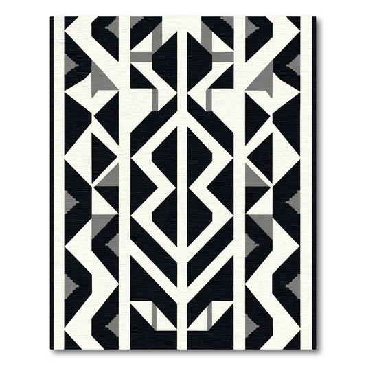 Modern Black White Geometric Stripe Accent Rug
