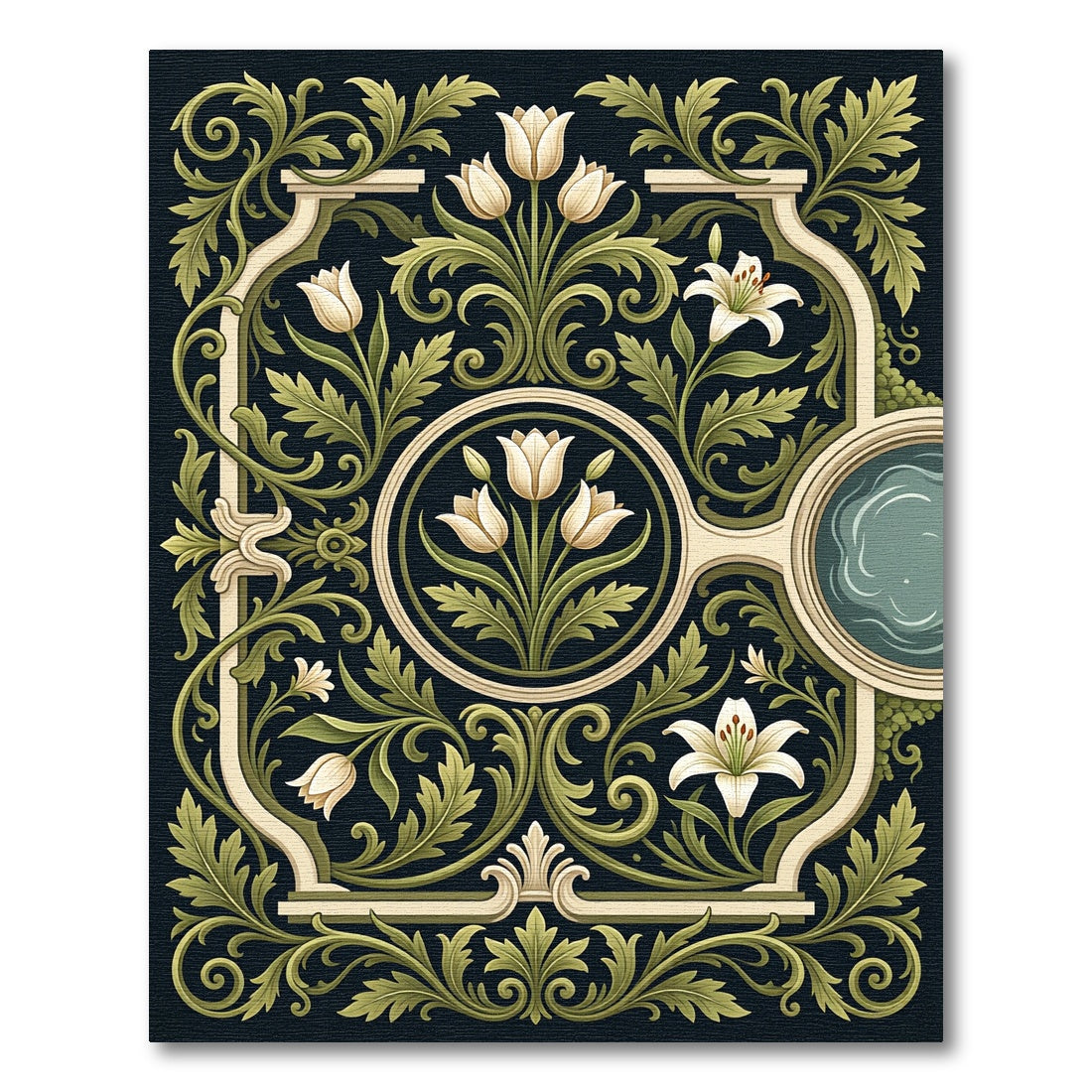 Ivory Floral Scroll Cream Foliage Art Rug