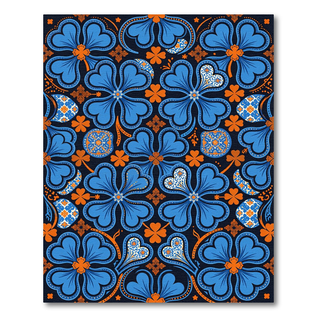 Vibrant Blue Orange Clover Swirls Rug