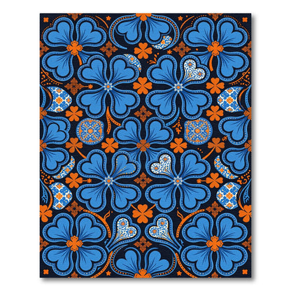 Vibrant Blue Orange Clover Swirls Rug