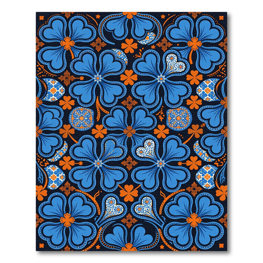 Vibrant Blue Orange Clover Swirls Rug
