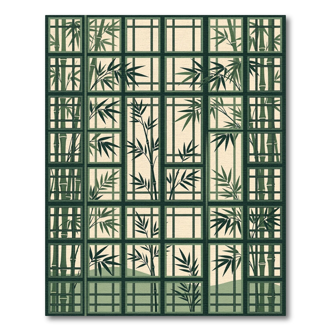 Zen Bamboo Grid Sage Window Art Rug