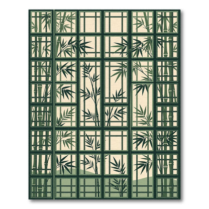 Zen Bamboo Grid Sage Window Art Rug