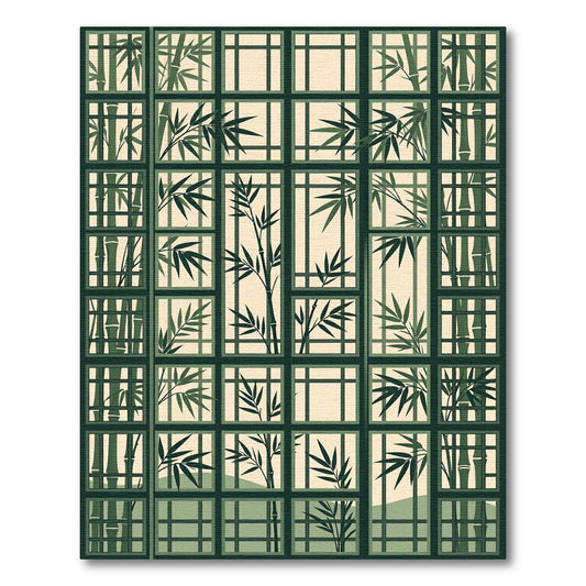 Zen Bamboo Grid Sage Window Art Rug