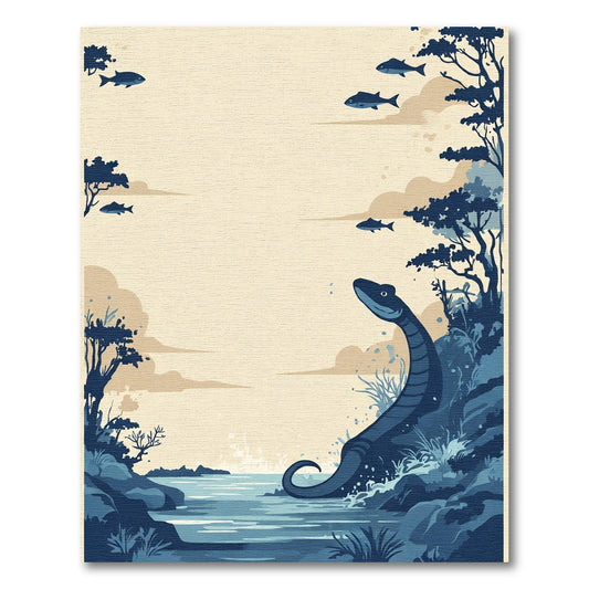Mythical Serpent Blue Aquatic Landscape Rug