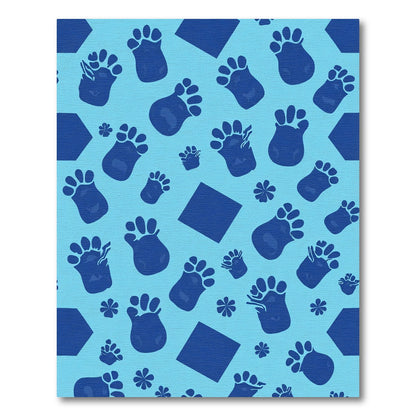 Blue Paw Print Playful Composition Rug