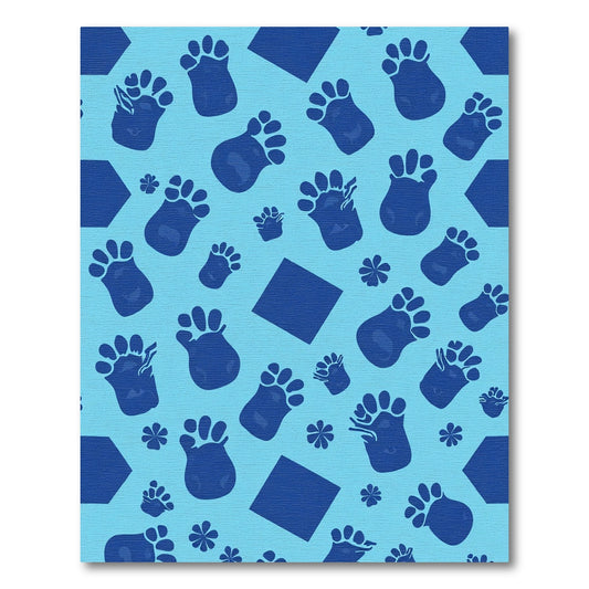 Blue Paw Print Playful Composition Rug