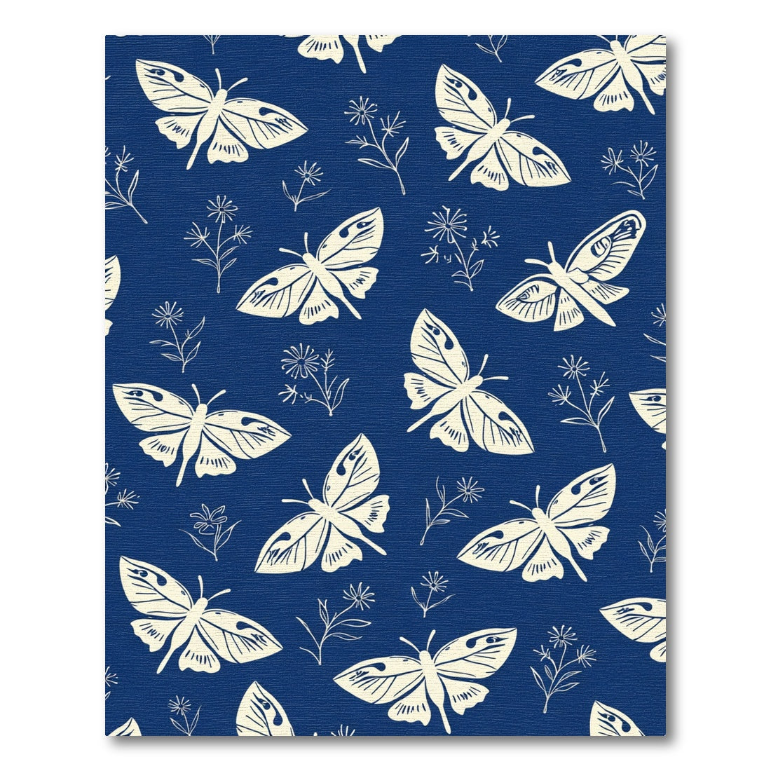 Cream Butterflies On Deep Blue Field Rug
