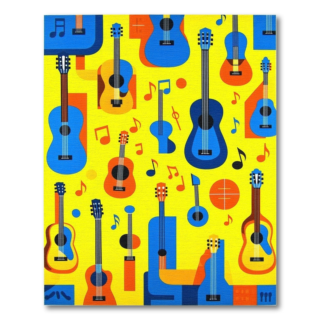 Vibrant Blue Orange Guitars Notes Rug