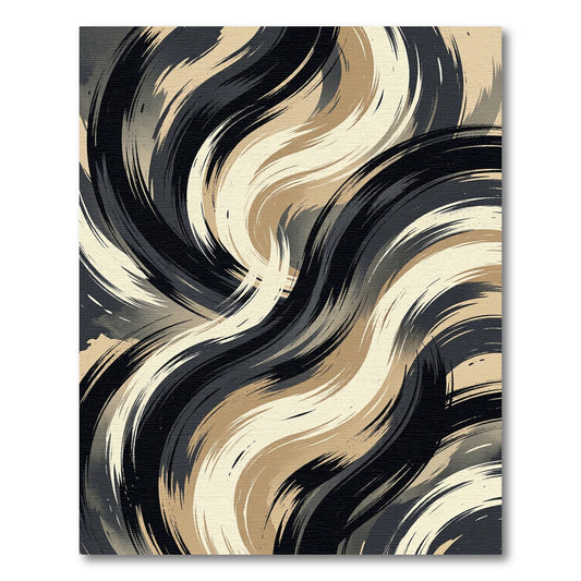 Contemporary Black Tan Swirl Rug