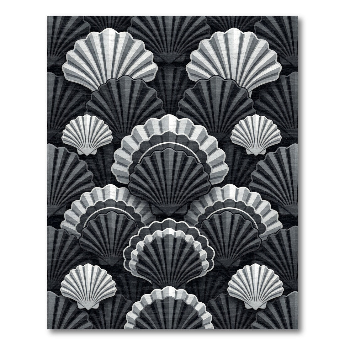 Elegant Monochrome Art Deco Shell Rug