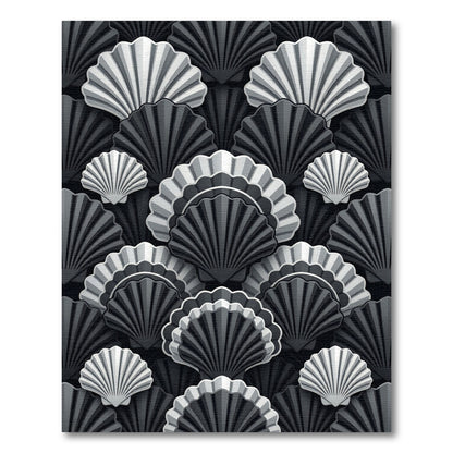 Elegant Monochrome Art Deco Shell Rug
