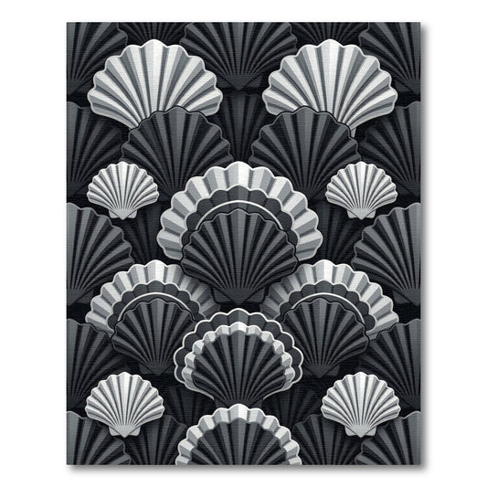 Elegant Monochrome Art Deco Shell Rug