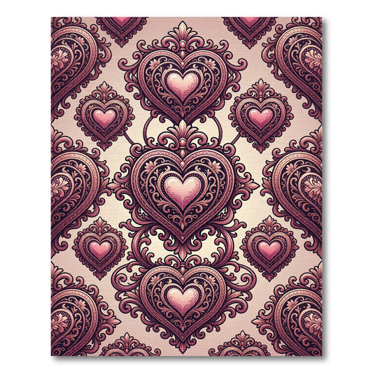 Romantic Pink Heart Medallion Baroque Rug