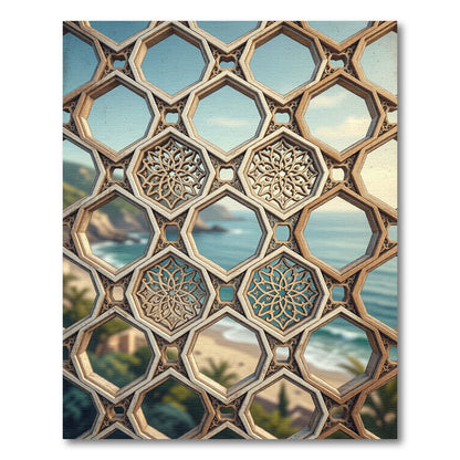 Geometric Beige Lattice Hexagon Tile Rug