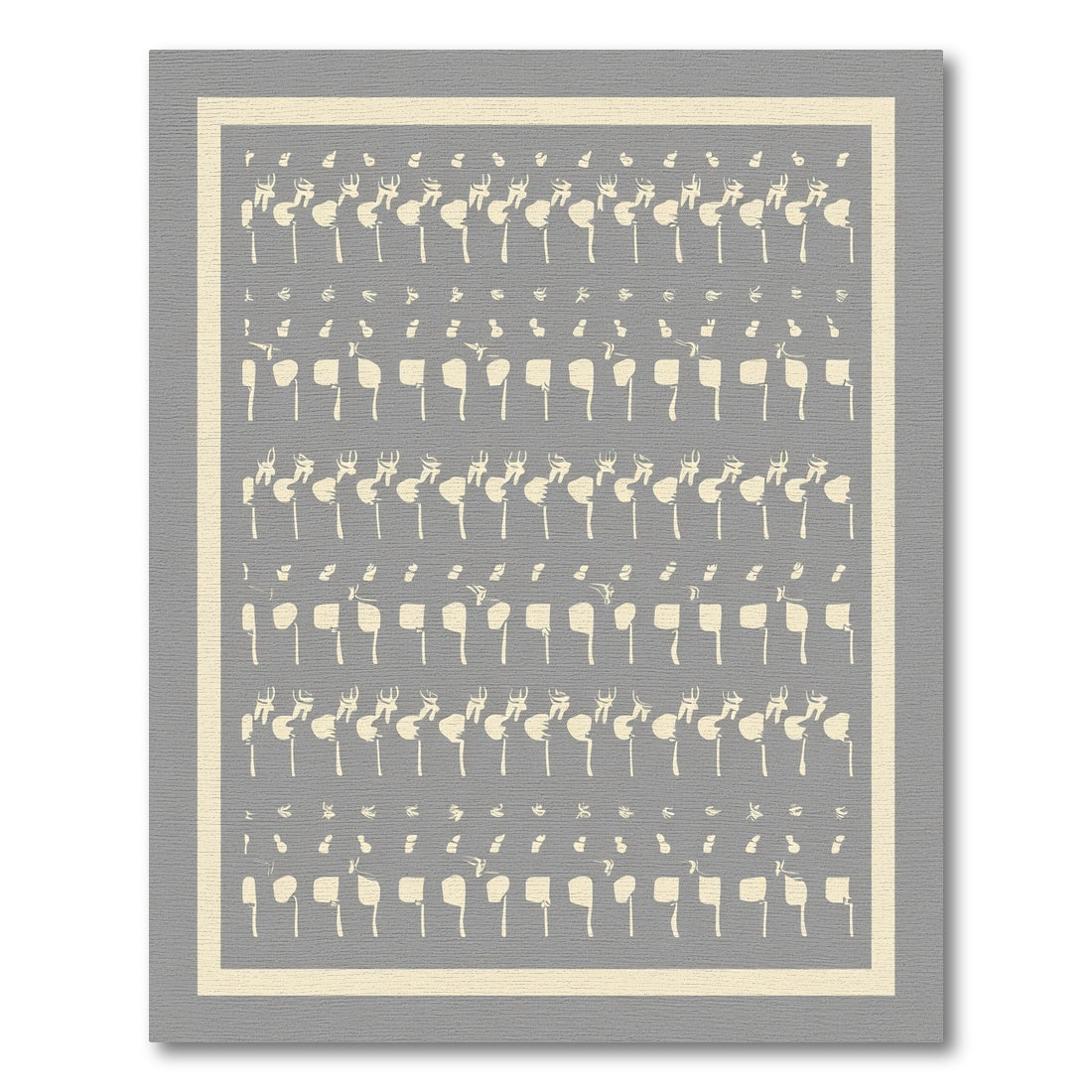 Cream Abstract Figures On Gray Rug